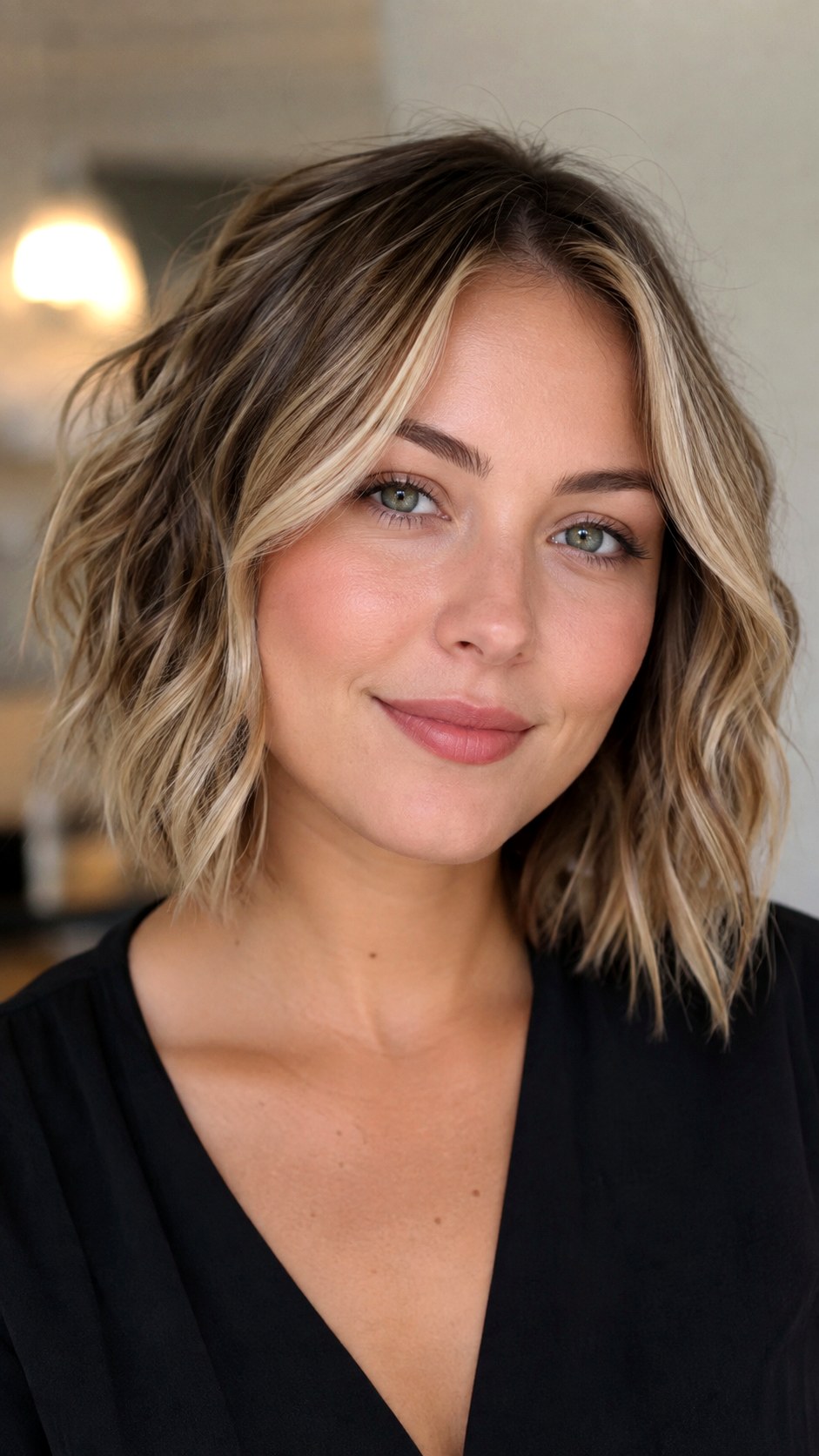 Babylight Money Piece on Short Waves - 23 wavy hair highlights ideas