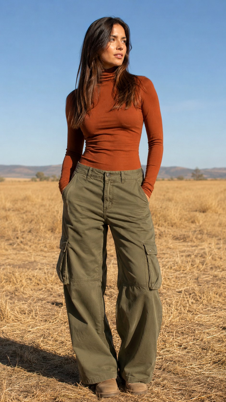 Baggy Cargo Pants With Fitted Ribbed Turtleneck - 21 Soft Alternative Outfits Ideas
