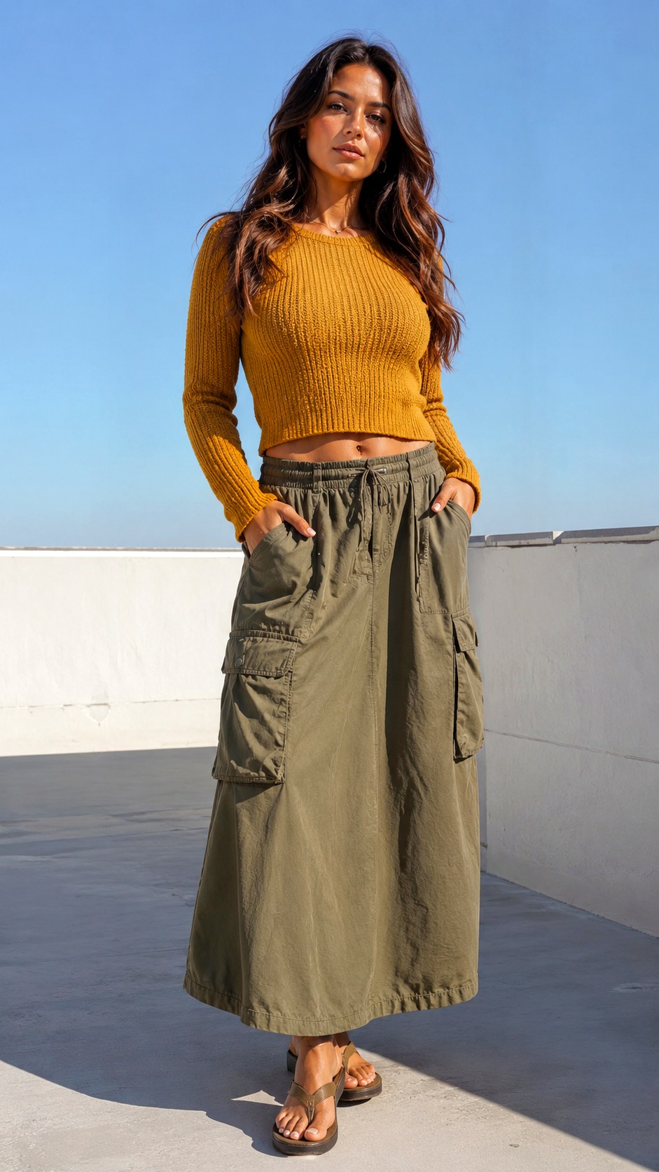 Baggy Cargo Skirt With Fitted Knit Sweater - 21 Soft Alternative Outfits Ideas