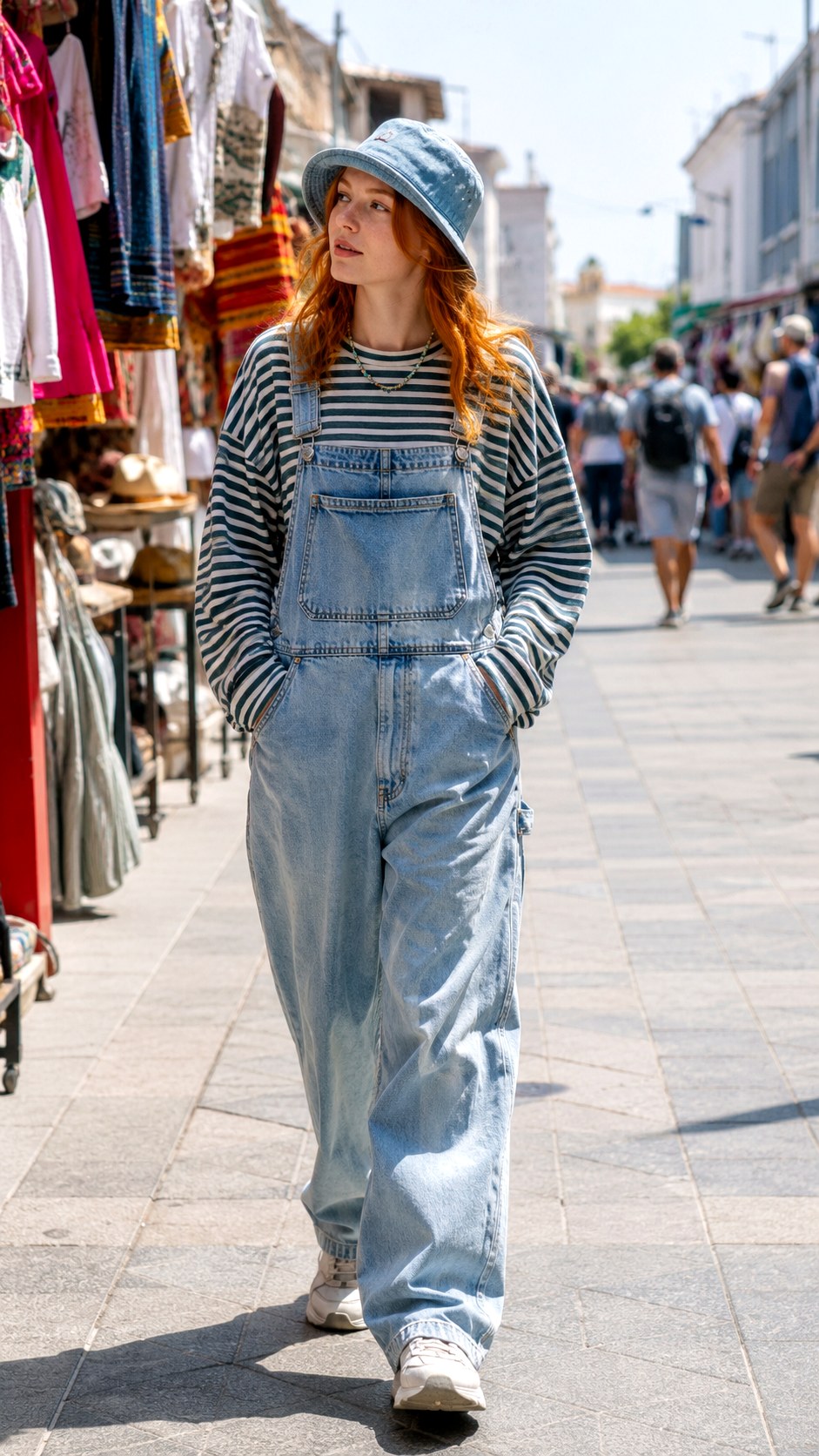 Baggy Overalls With Striped Long Sleeve - 25 Indie Aesthetic Outfits Ideas