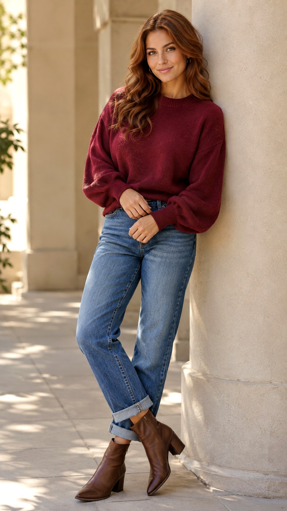 Balloon Sleeve and Cuffed Jeans - 24 sweater and jeans outfit ideas