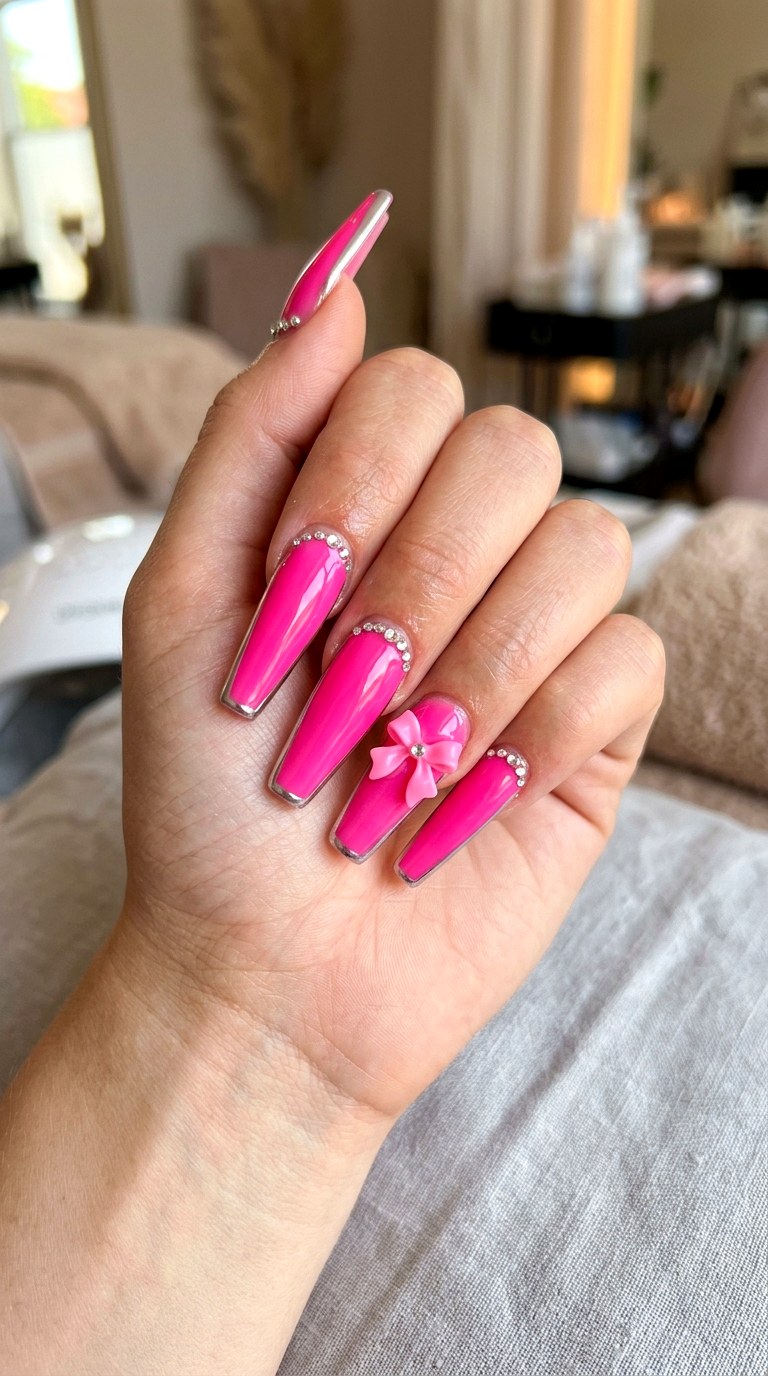 Barbie Pink Acrylic Glam - 23 girly acrylic nail ideas