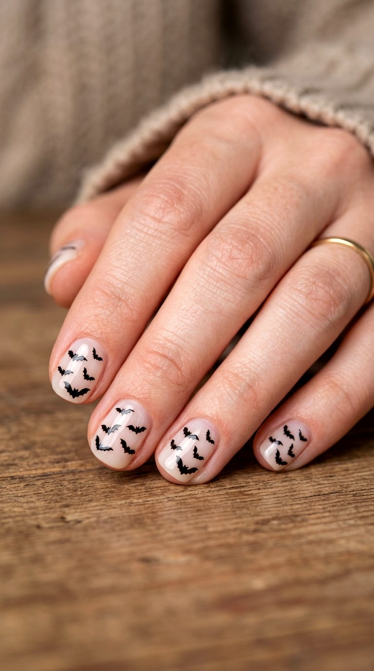 Batty Silhouette Short Nails - 25 short halloween nail ideas