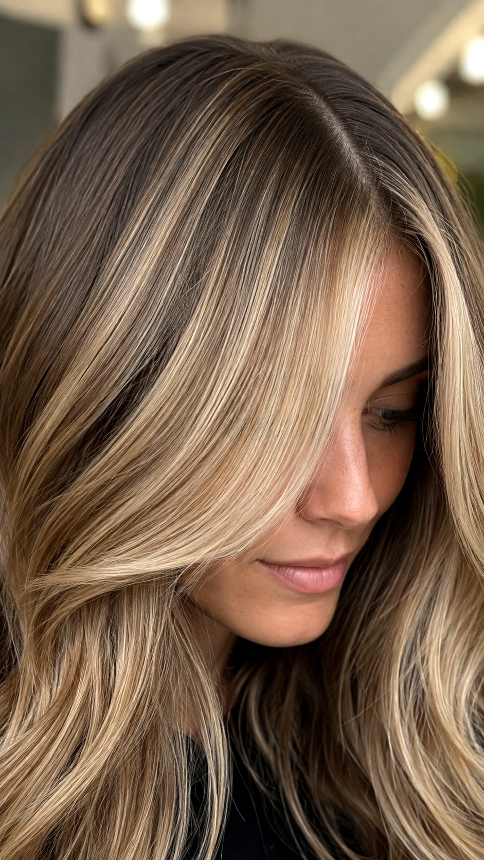 Beige Blonde T Section - 25 long hair highlights ideas