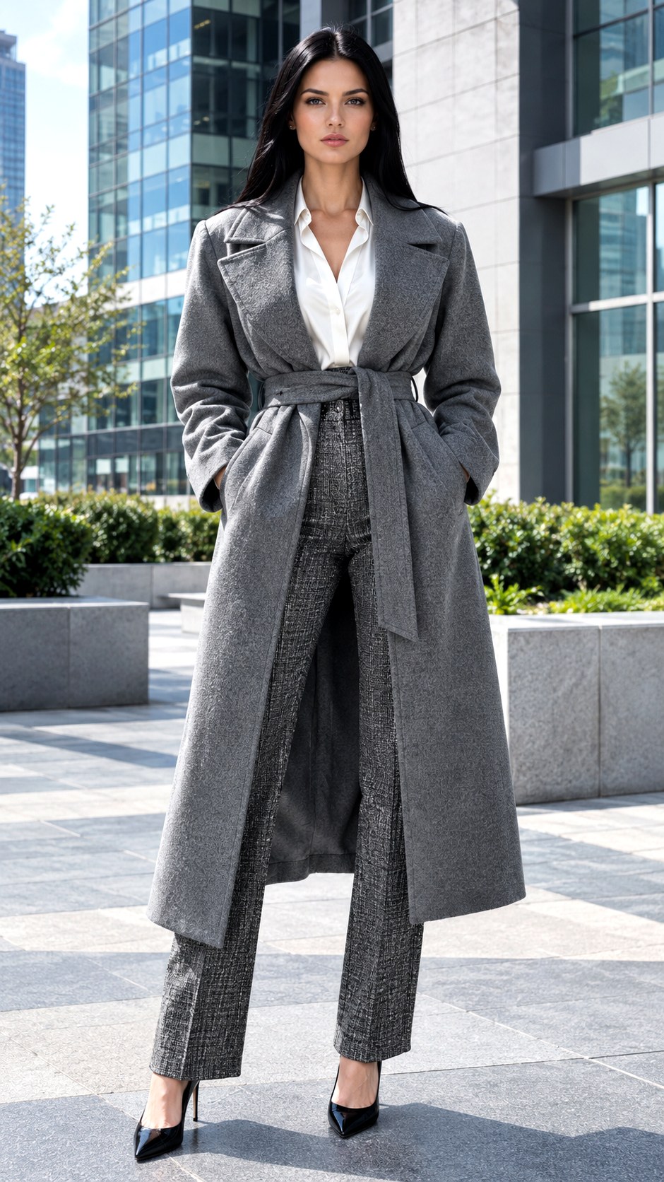 Belted Wool Coat and Tailored Trousers - 22 layered fall fashion outfit ideas