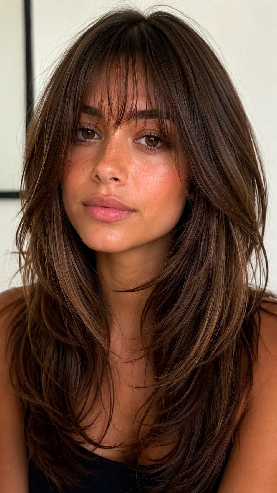 Birkin Bangs with Soft Long Layers - 20 Long Layered Hair with Bangs Ideas