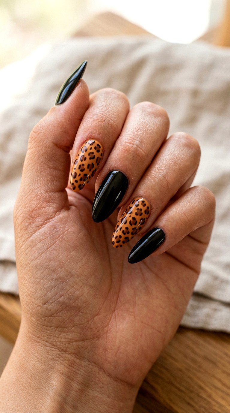 Black And Caramel Cheetah Nails - 20 Modern cheetah print nail design ideas