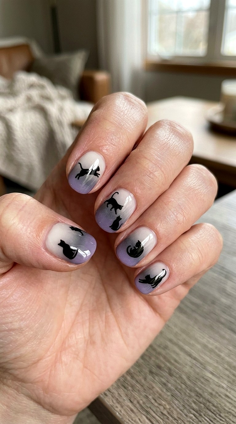 Black Cat Ombre Nails - 23 black cat short nail design ideas