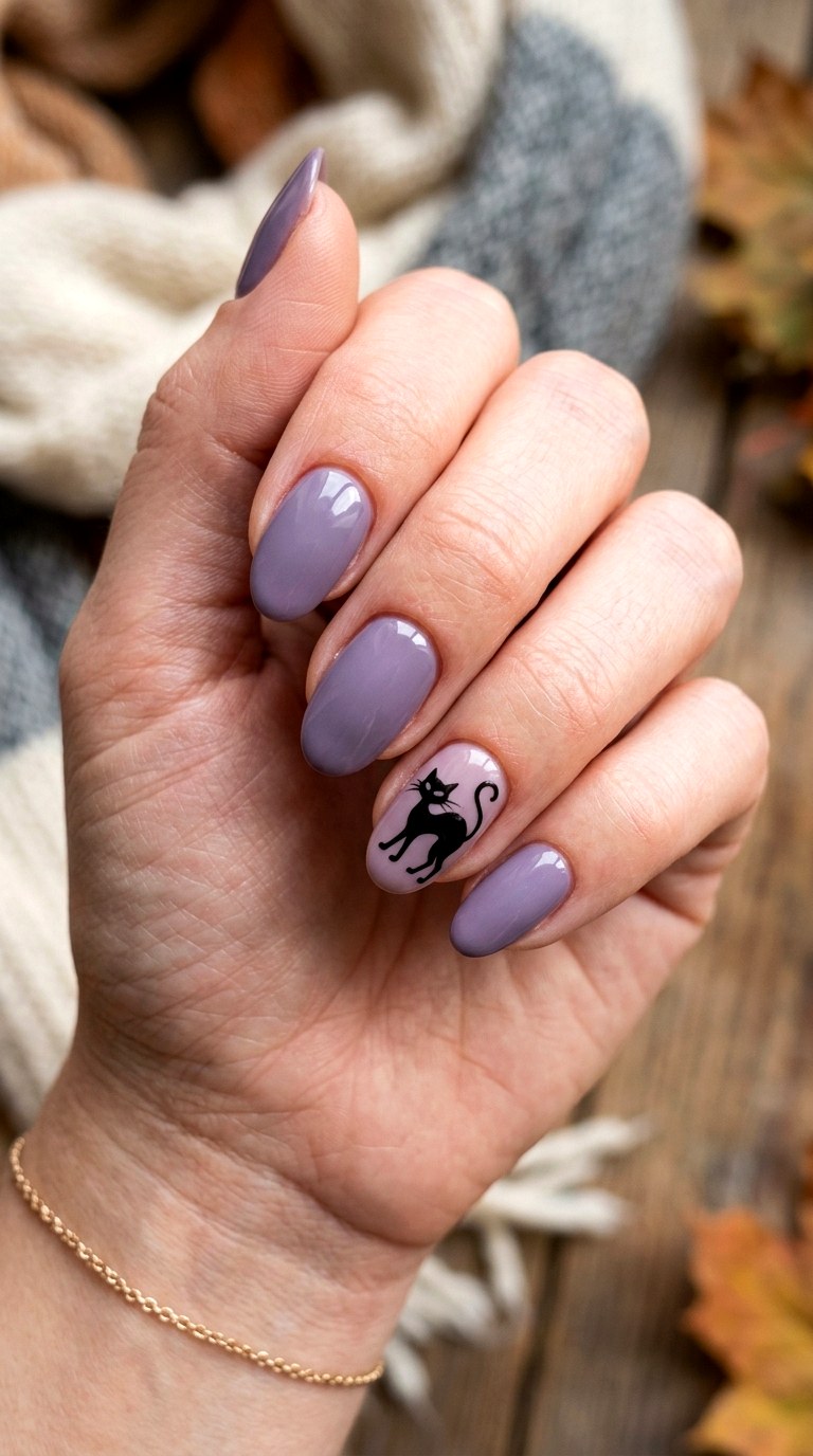 Black Cat Silhouette Nails - 23 simple halloween nail ideas