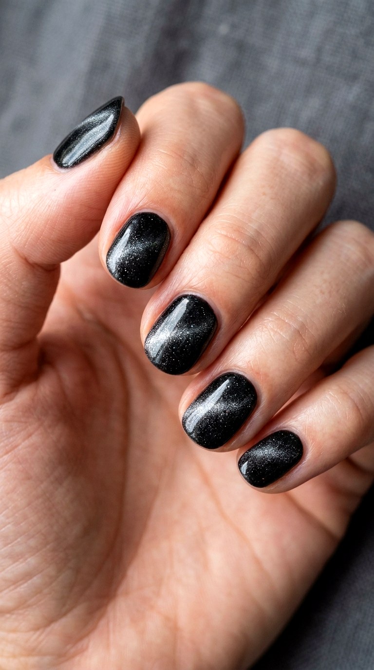 Black Cat Velvet Nails - 23 black cat short nail design ideas