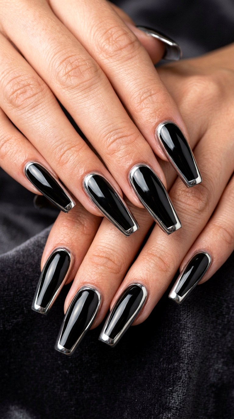 Black Chrome Luxury Frames - 20 luxury Chrome outline nail ideas