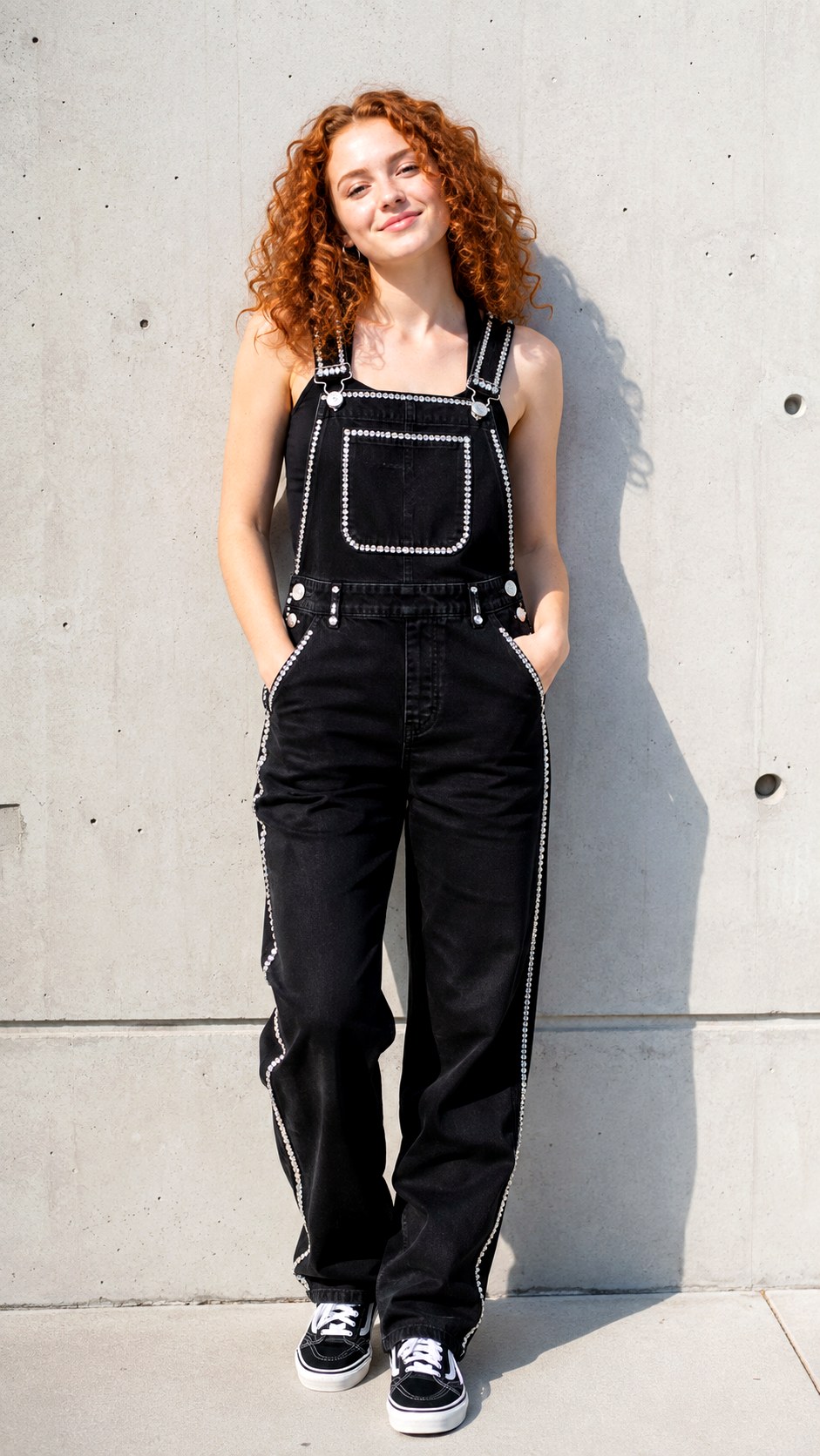Black Denim Rhinestone Lined Senior Overalls - 22 rhinestone lined senior overalls