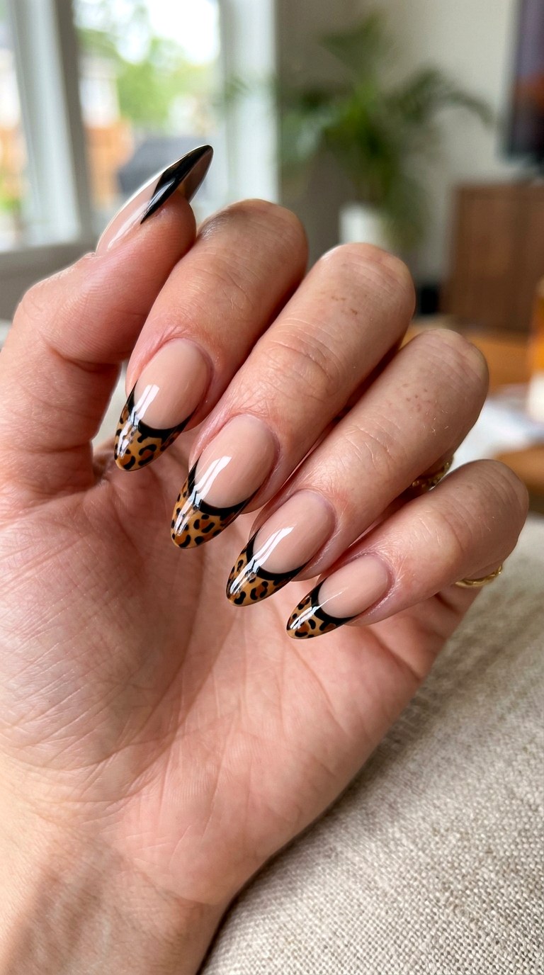Black French Cheetah Tips - 20 Modern cheetah print nail design ideas