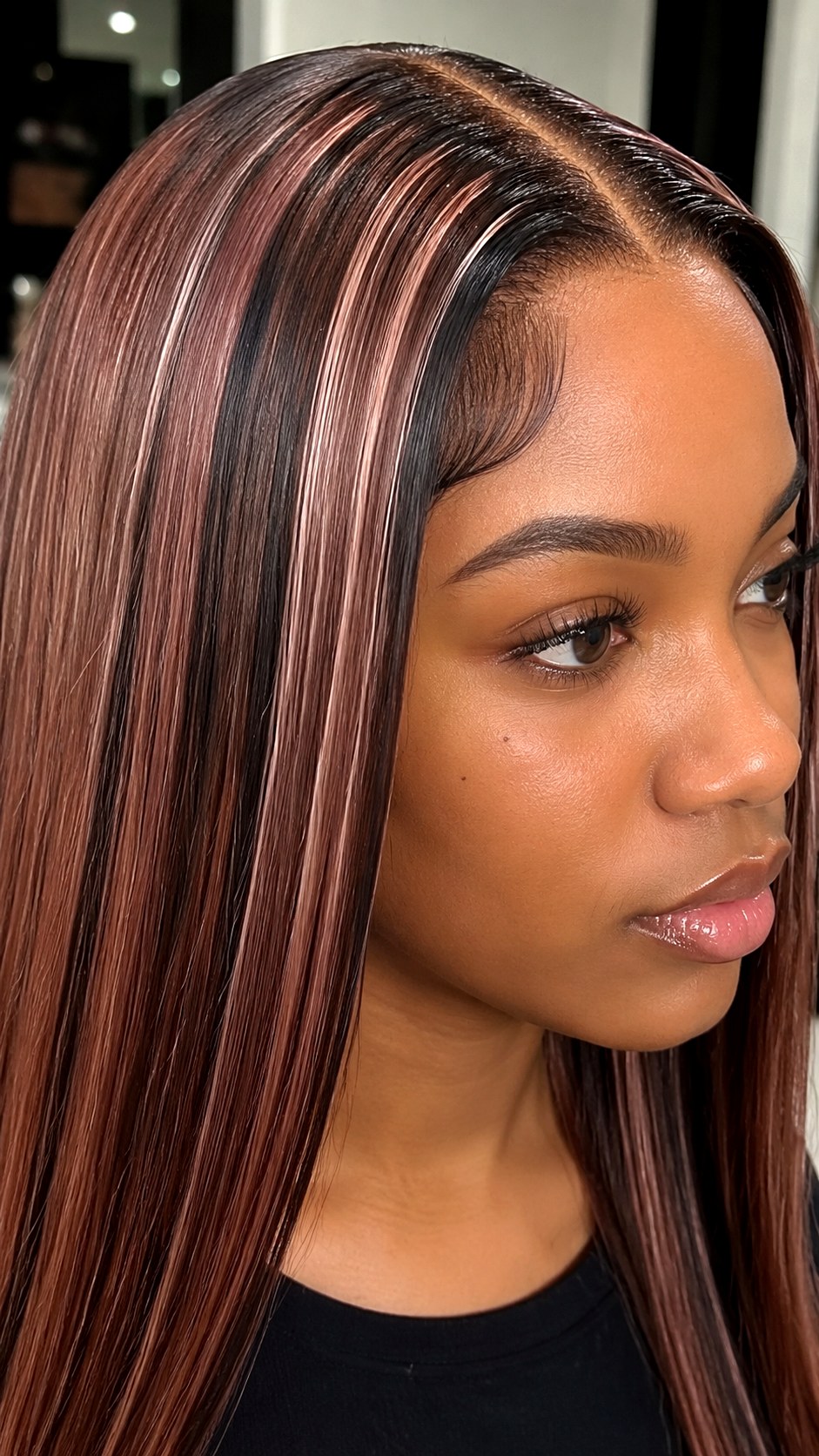 Black Highlights on Rose Brown Hair - 23 black color highlights ideas
