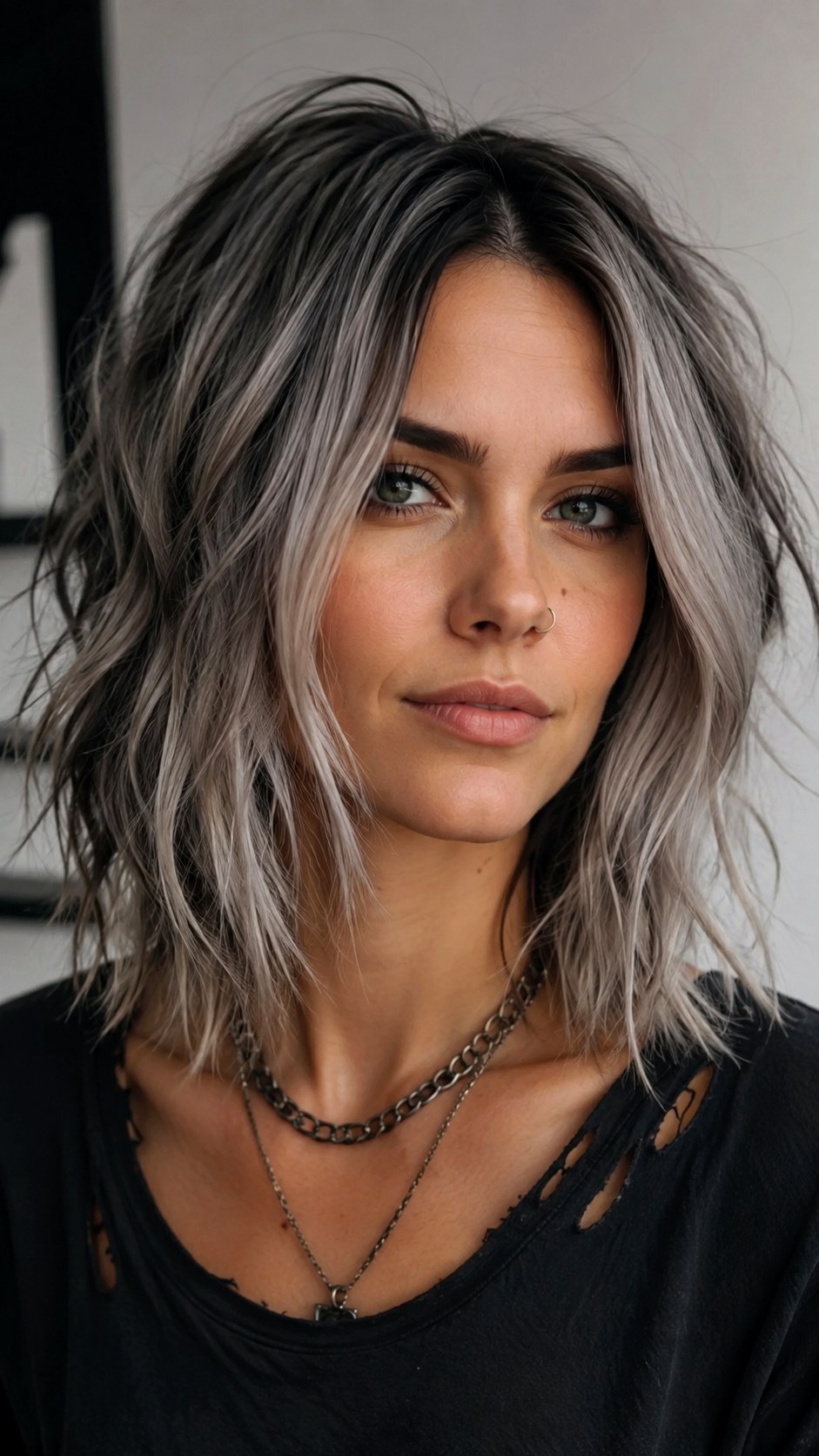 Black Highlights on Silver Grey - 23 black color highlights ideas