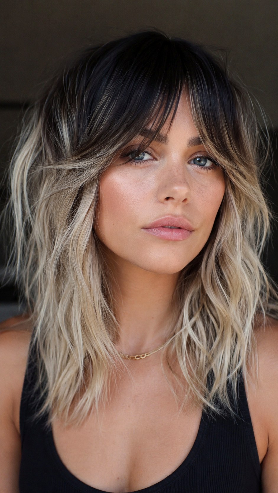 Black Highlights with Curtain Bangs - 23 black color highlights ideas