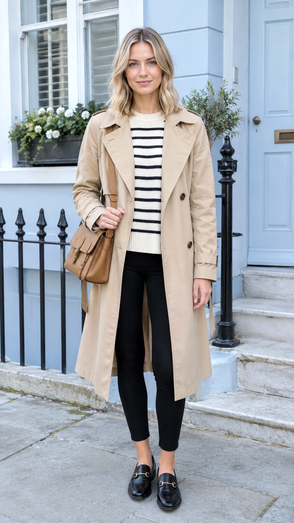 Black Leggings With Long Trench - 20 leggings outfit fall