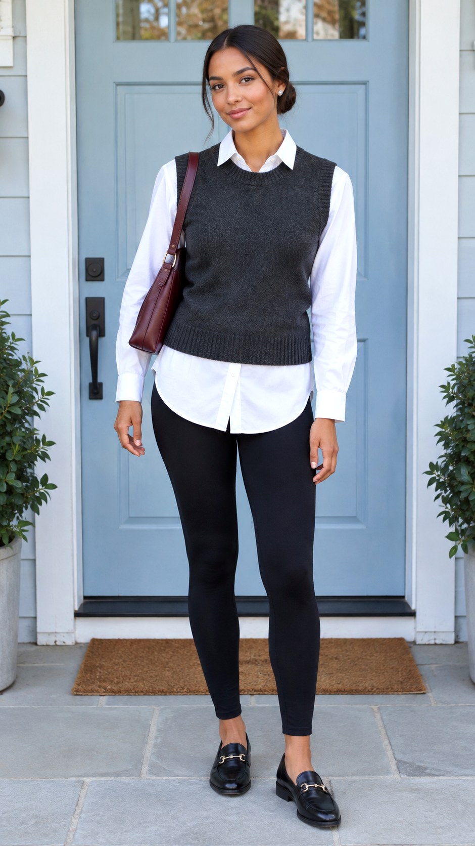 Black Leggings With Sweater Vest - 20 leggings outfit fall