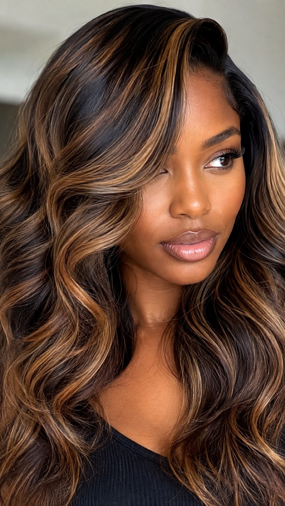 Black Lowlights on Caramel Blonde - 23 black color highlights ideas