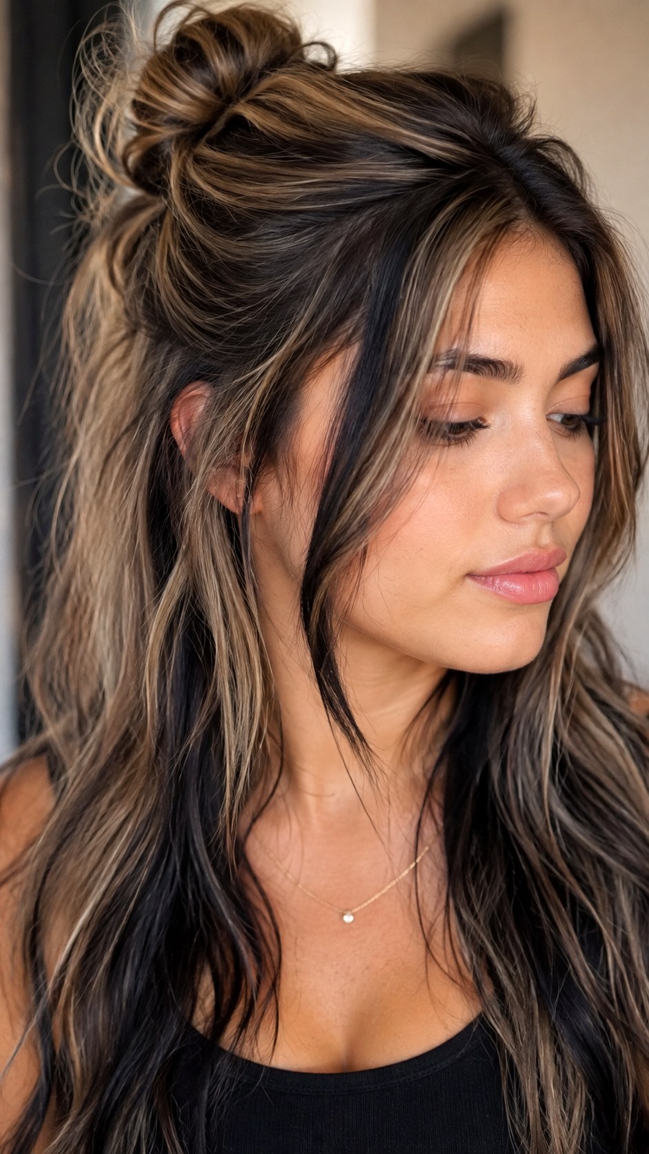 Black Peekaboo Highlights on Ash Brown - 23 black color highlights ideas