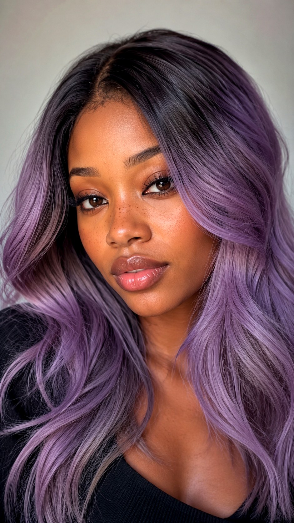 Black Rooted Smoky Lavender Ends - 21 black hair color ideas