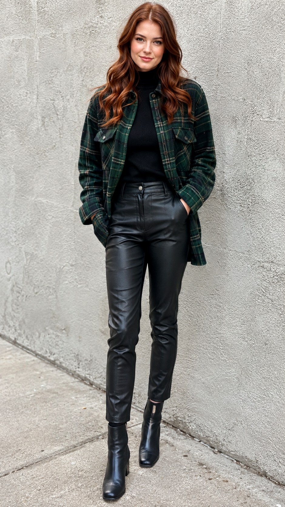 Black Turtleneck And Leather Pants Edge - 24 check shacket outfit ideas