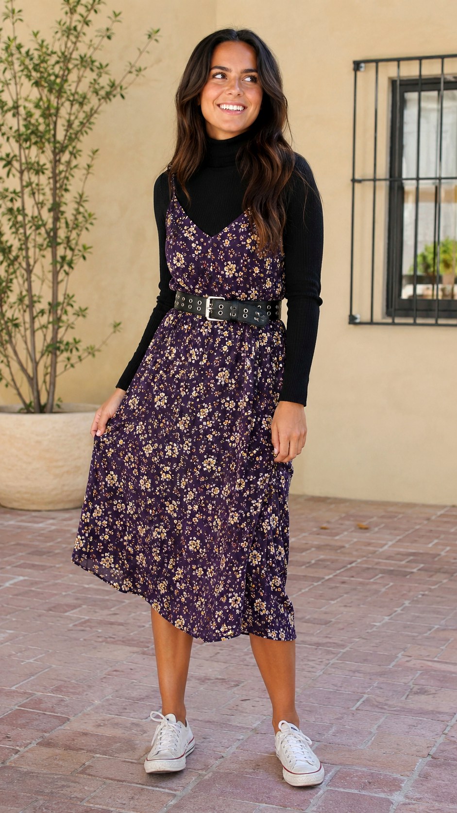 Black Turtleneck Under Floral Dress - 23 Soft Grunge Outfits Ideas