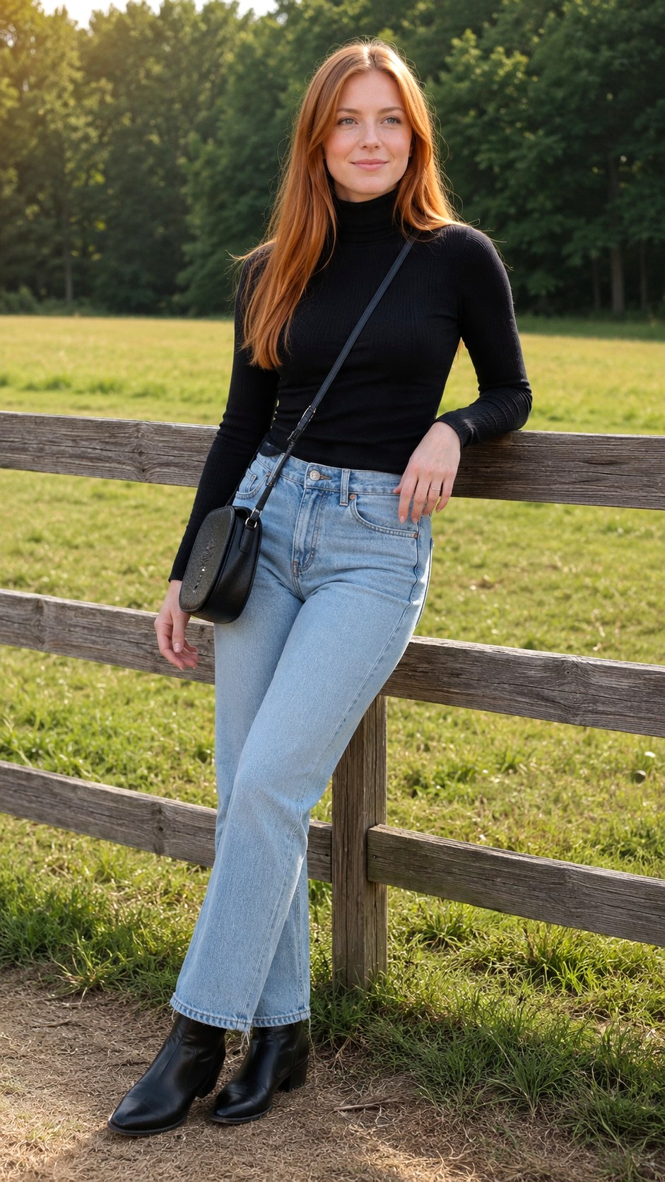 Black Turtleneck with Light Denim Jeans - 21 Light Denim Jeans Outfit Ideas