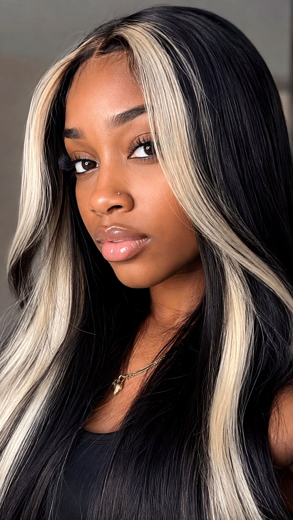 Black Velvet and Pearl Blonde Contrast - 21 black hair color ideas