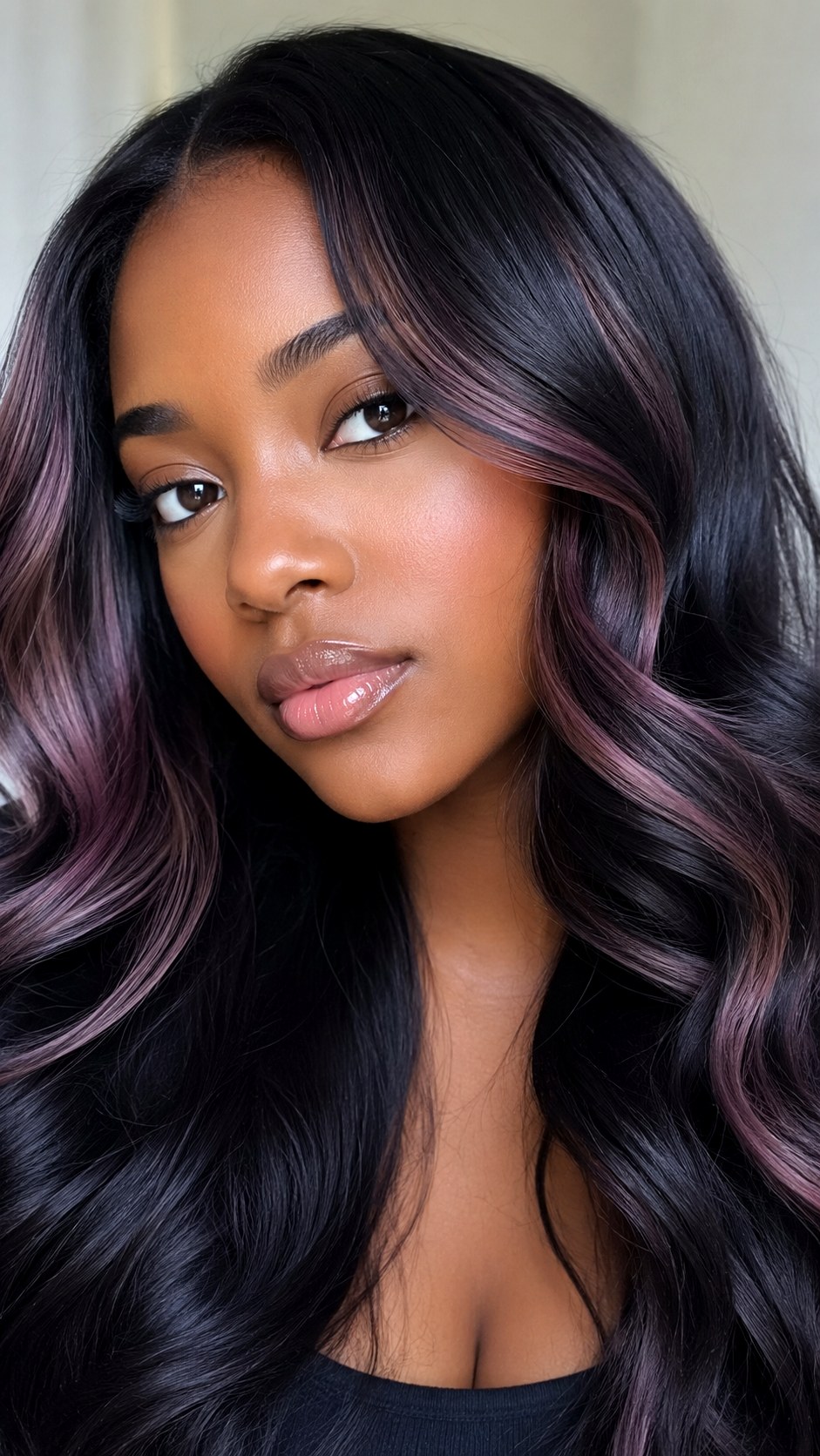 Black Velvet with Subtle Mauve Babylights - 21 black hair color ideas