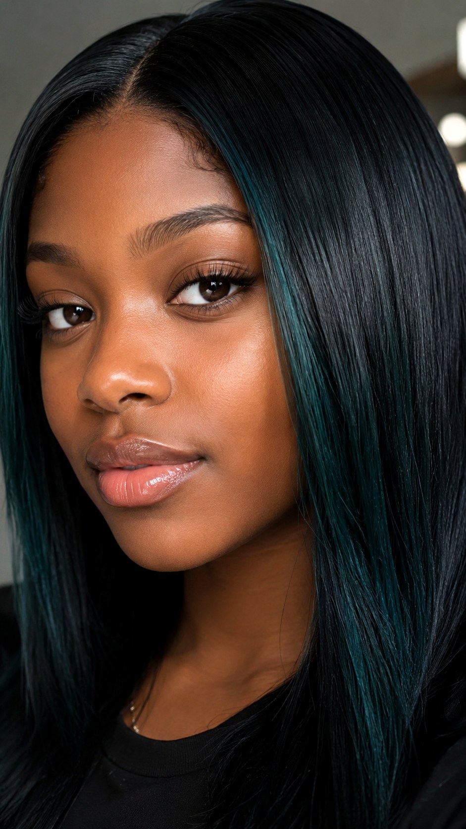 Black Velvet with Subtle Teal Undertones - 21 black hair color ideas