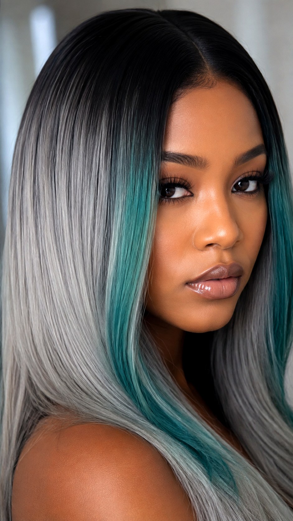 Black to Silver Peacock Ombre - 21 black hair color ideas