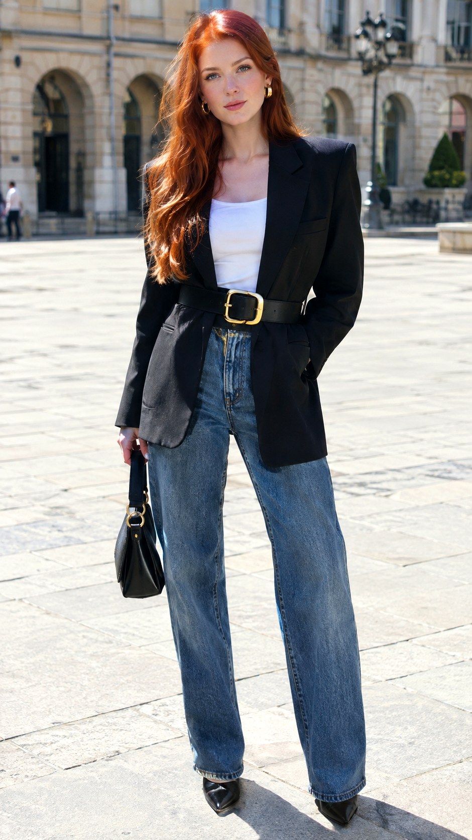 Blazer and Statement Belt Combo - 23 oversized blazer outfit ideas