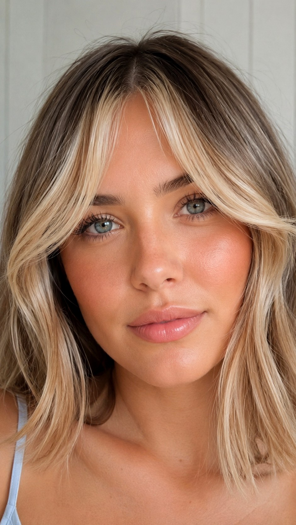 Blonde Money Piece with Bangs - 25 Face Framing Curtain Bangs Ideas