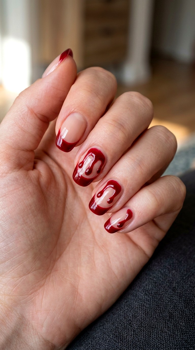 Blood Drip French Nails - 23 simple halloween nail ideas