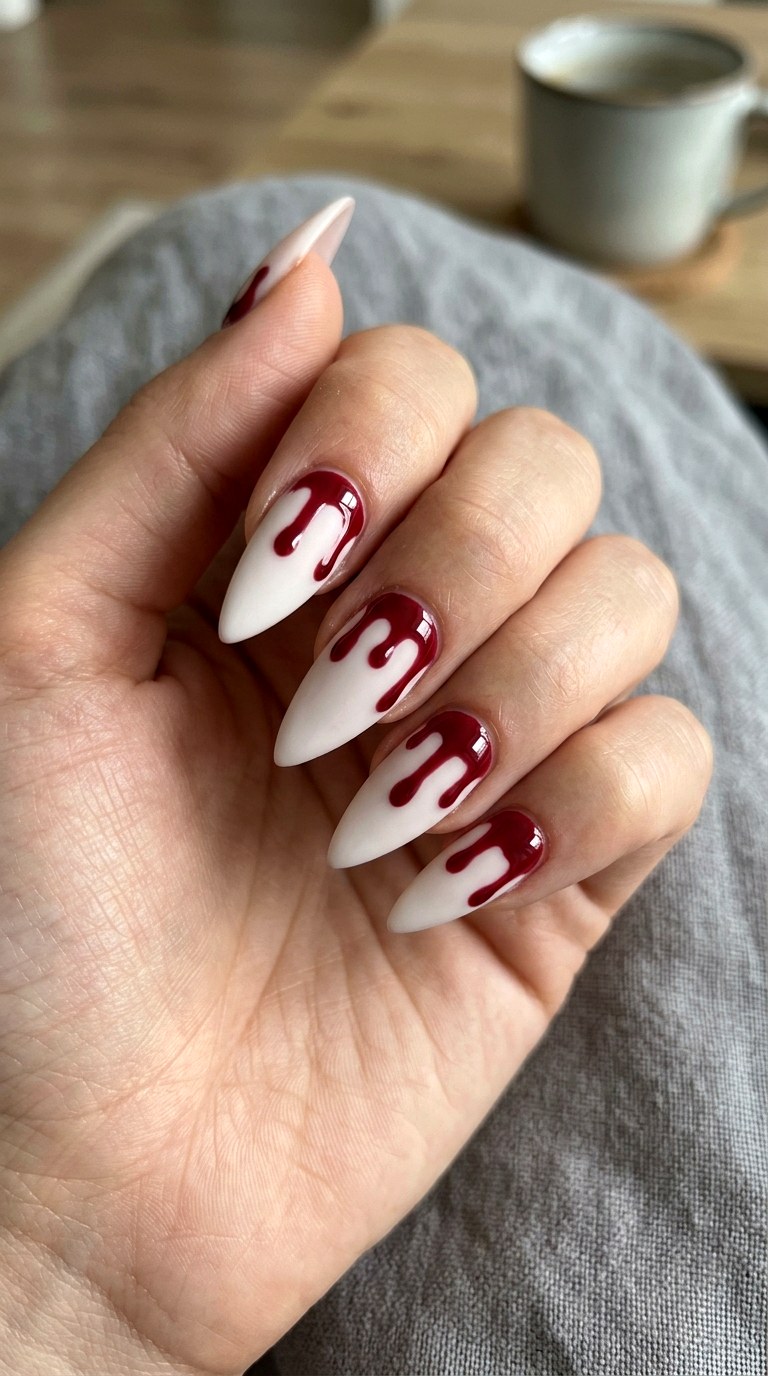 Blood Drip Gothic Nails - 21 halloween nail inspo ideas