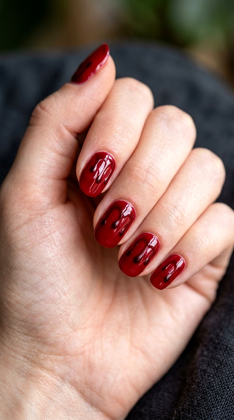 Blood Red Drip Nails - 23 simple halloween nail design ideas