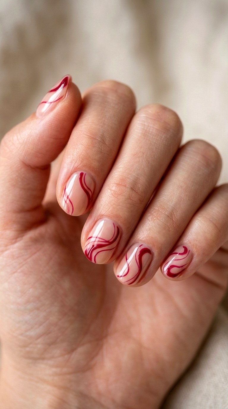 Blood Red Swirl Short Nails - 25 short halloween nail ideas