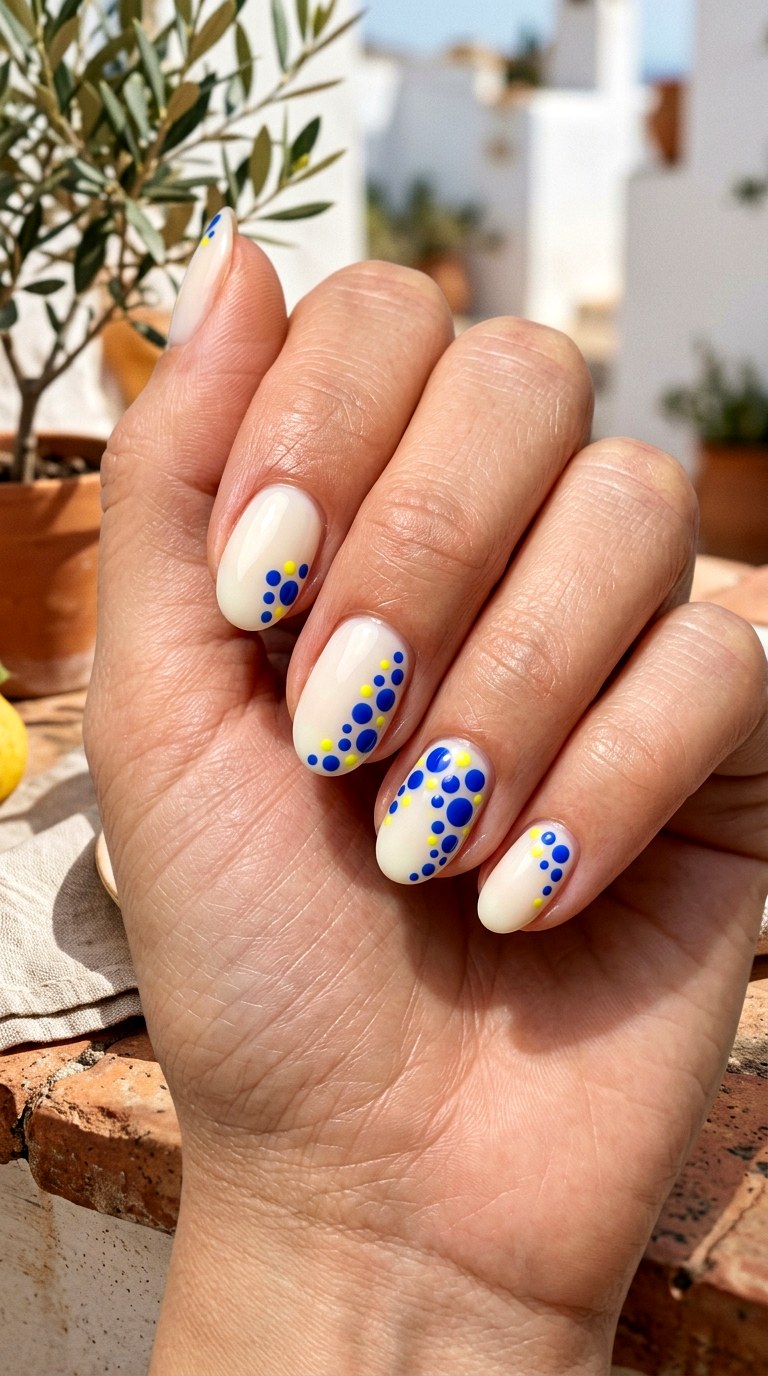 Blue And Lemon Accent Dots - 21 Italian summer polka dot Nail ideas