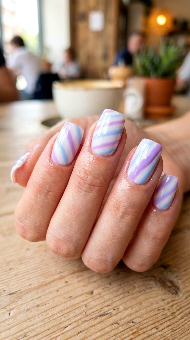 Blue And Purple Candy Stripes - 25 pastel purple blue nail ideas