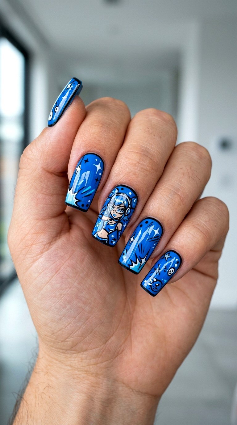 Blue Bubble Comic Nails - 20 Y2K comic nails design ideas