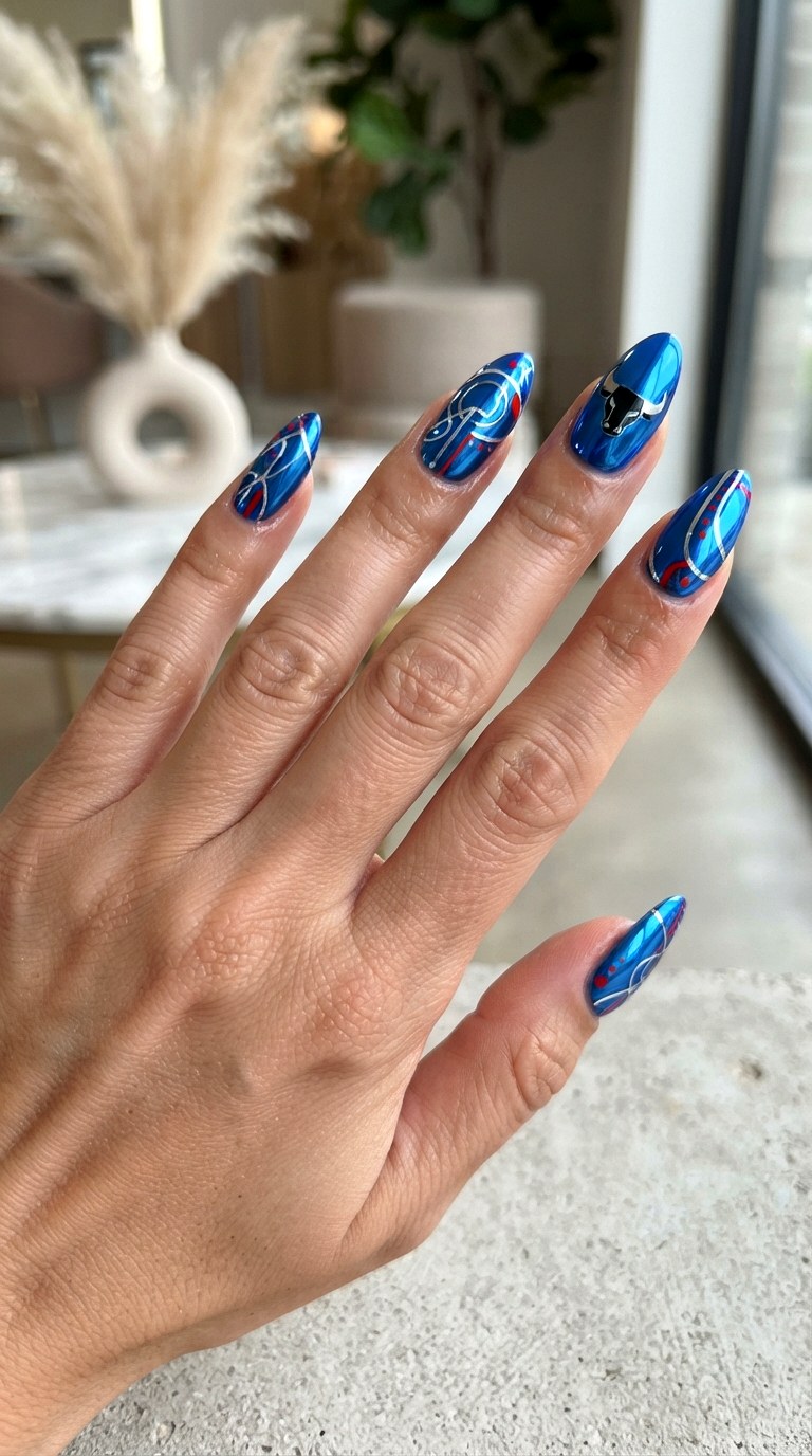 Blue Chrome Red Bull Nails - 21 Red Bull nail ideas