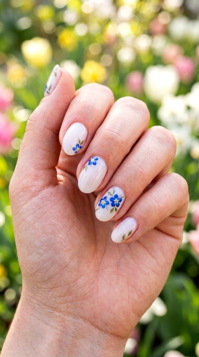 Blue Floral Short Nails - 24 blue nails short ideas