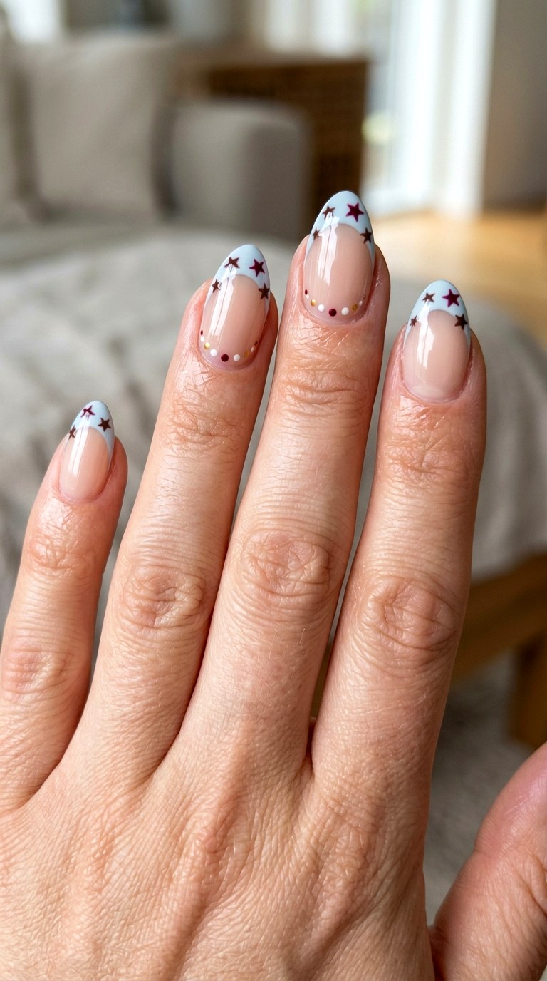 Blue French Star Pattern - 20 Star and polka dots Nail design ideas