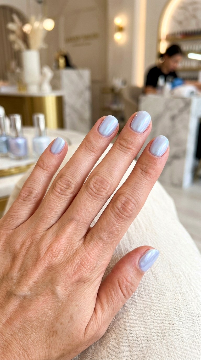 Blue Glazed Pearl Nails - 24 blue nails short ideas