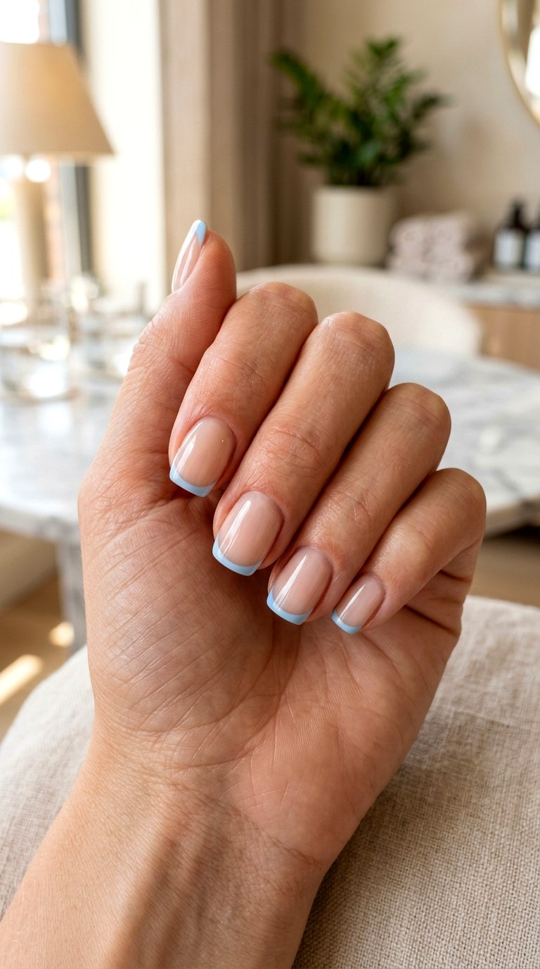 Blue Micro French Tips - 24 blue nails short ideas