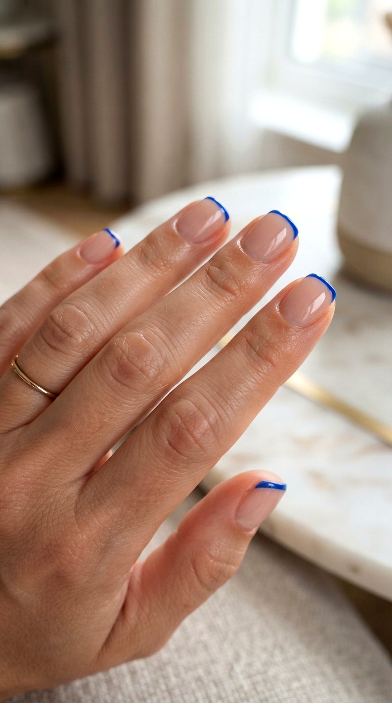 Blue Micro French Tips - 21 blue short nail art inspiration ideas