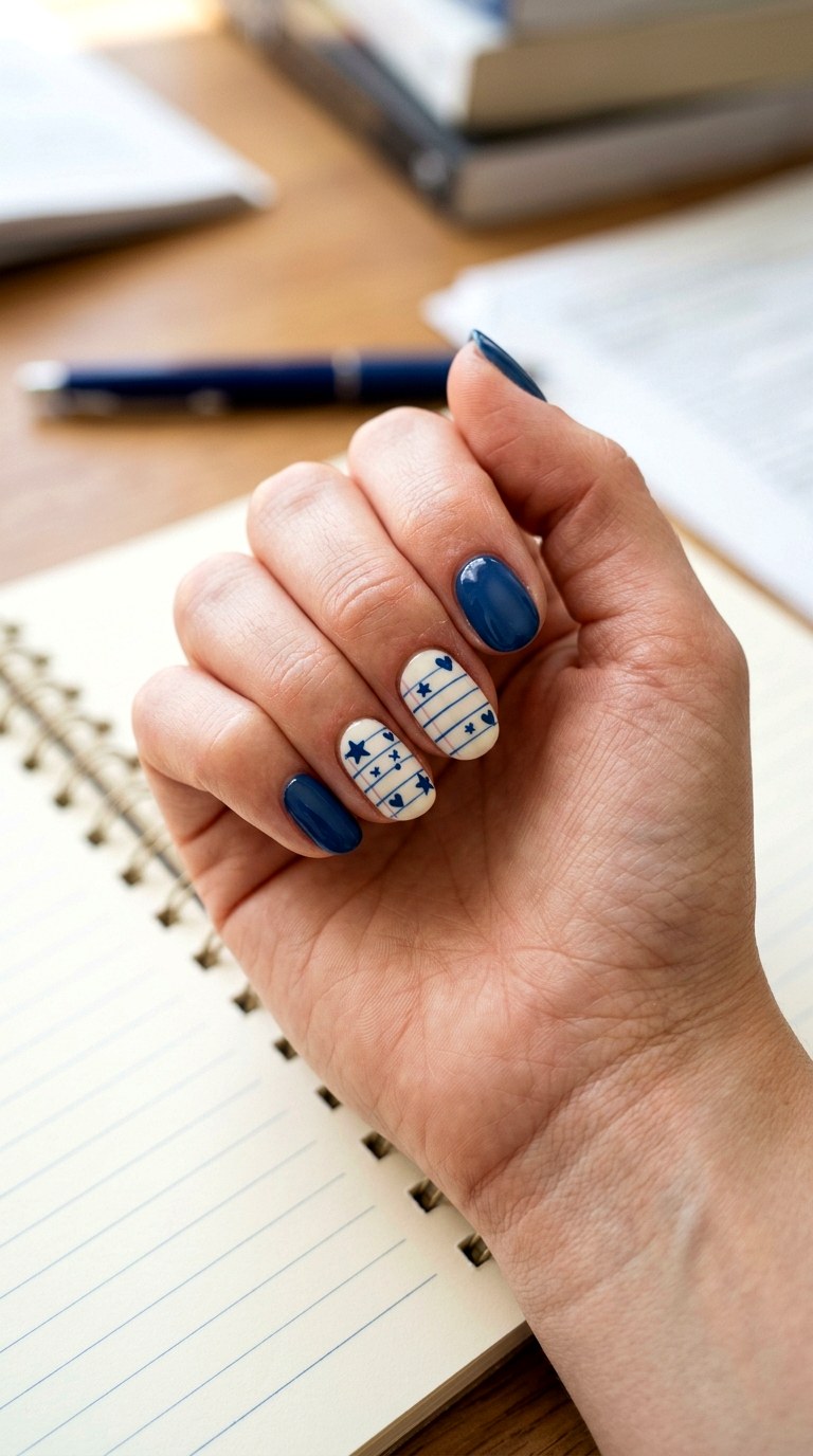 Blue Notebook Doodle Nails - 23 back to school nail art inspiration ideas
