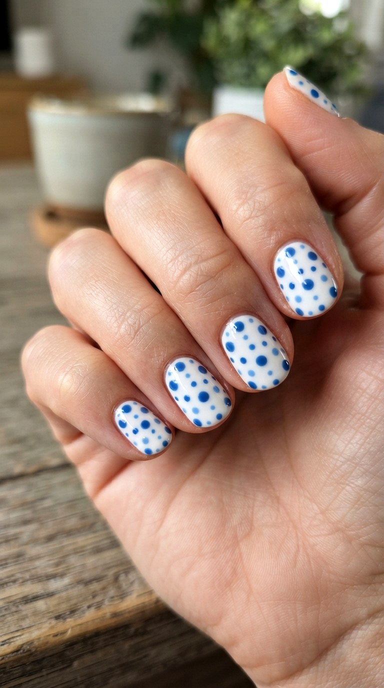 Blue Polka Dot Details - 21 blue short nail art inspiration ideas