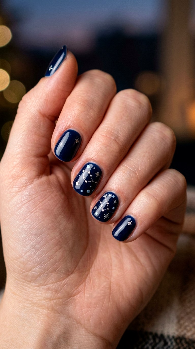 Blue Starry Night Nails - 24 blue nails short ideas